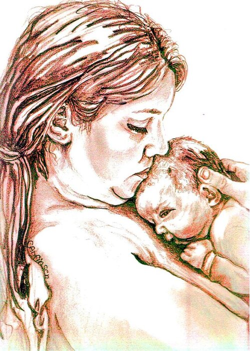 Drawings Greeting Card featuring the drawing Mother and Child 1 by Carol Allen Anfinsen