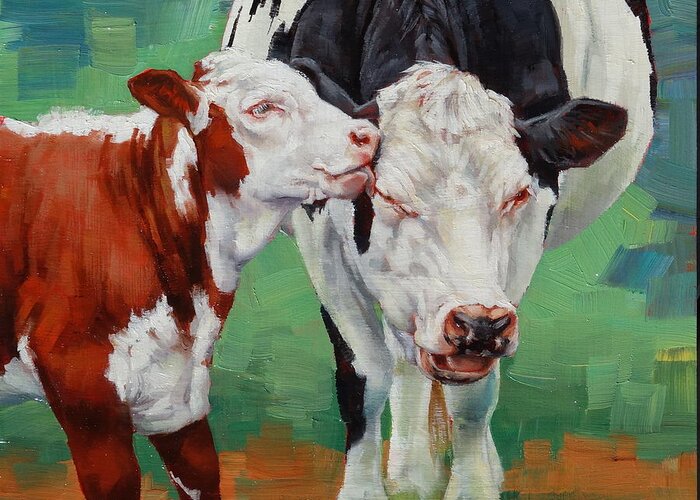 Cows Greeting Card featuring the painting Mother And Son by Margaret Stockdale