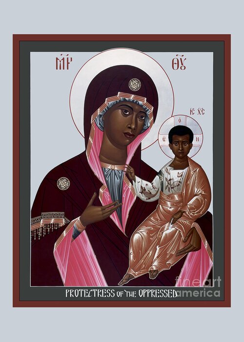 Mother Of God: Protectress Of Oppressed Greeting Card featuring the painting Mother of God - Protectress of the Oppressed - RLPOO by Br Robert Lentz OFM