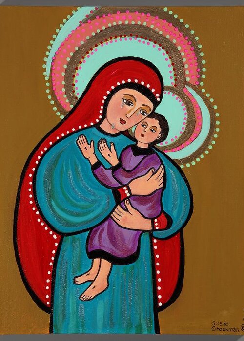 Blessed Virgin Greeting Card featuring the painting Mother Of Tears by Susie Grossman