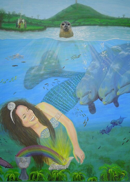Fine Art Greeting Card featuring the painting Mother of Water Goddess Domnu - Summer Solstice by Shirley Wellstead