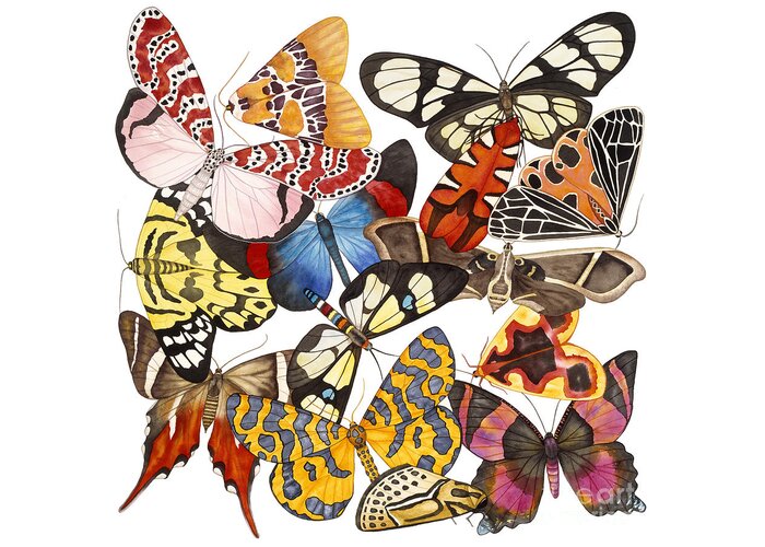 Moths Greeting Card featuring the painting Moths and More Moths by Lucy Arnold