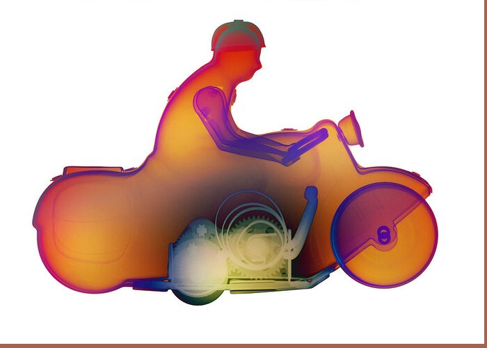 Tin Toy Motorcycle X-ray Art Photography Greeting Card featuring the photograph Motorcycle X-ray No. 2 by Roy Livingston