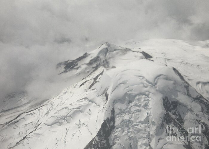 Mountain Greeting Card featuring the photograph Mount Baker from Above bw by Ann Horn