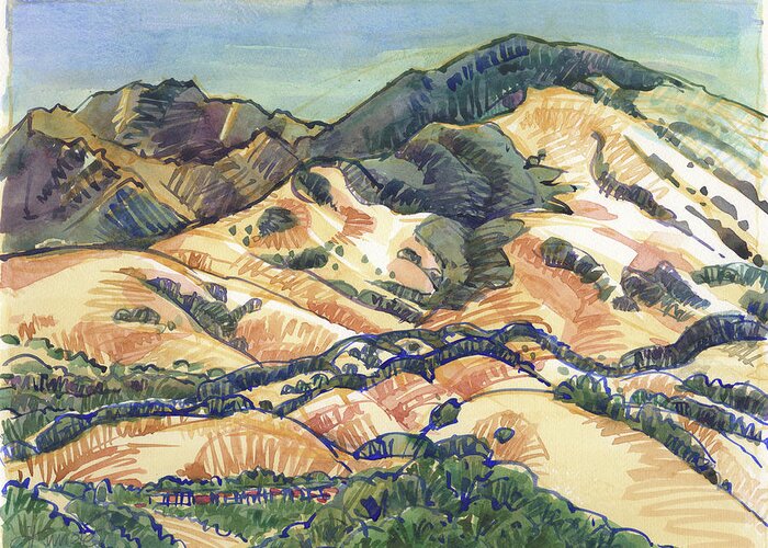 Landscape Greeting Card featuring the painting Mount Diablo from Briones by Judith Kunzle