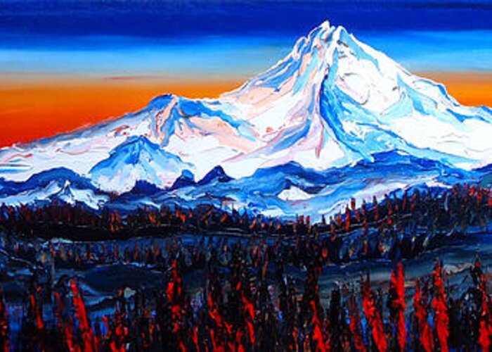  Greeting Card featuring the painting Mount Hood At Dusk #2 by James Dunbar