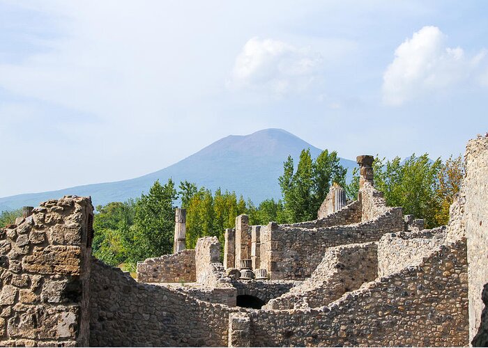 Pompeii Greeting Card featuring the photograph Mount Vesuvius Beyond the Ruins of Pompei by Allan Levin
