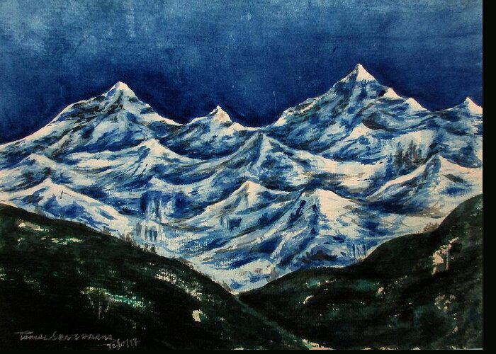Art Greeting Card featuring the painting Mountain -2 by Tamal Sen Sharma
