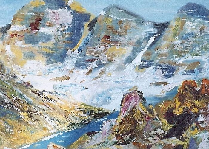 Sky Greeting Card featuring the painting Mountain done with knife by Darren Cannell