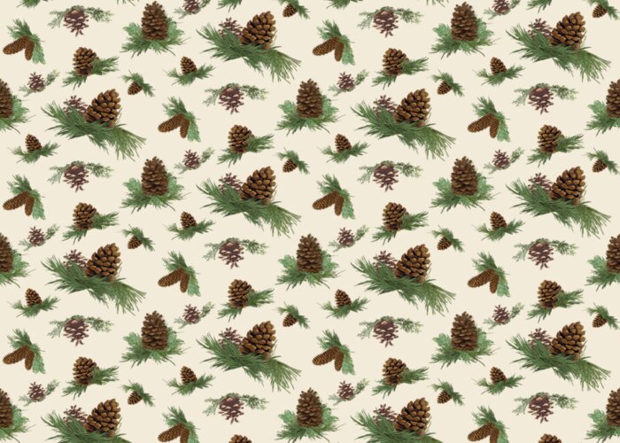 Pine Cones Greeting Card featuring the painting Mountain Lodge Cabin in the Forest - Home Decor Pine Cones by Audrey Jeanne Roberts