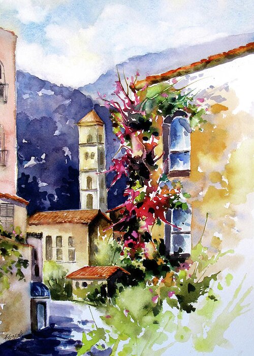 Spain Greeting Card featuring the painting Mountain Town, Spain by Rae Andrews
