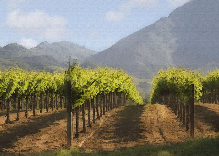 Mountain Greeting Card featuring the digital art Mountain Vineyard by Sharon Foster