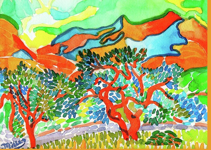 Art Greeting Card featuring the painting Mountains at Collioure by Dan Miller