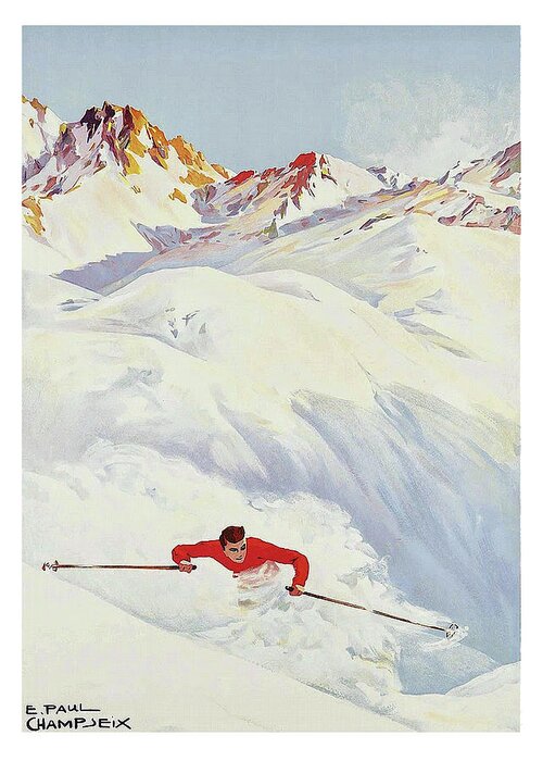 Mountains Greeting Card featuring the painting Mountains, winter ski sport by Long Shot
