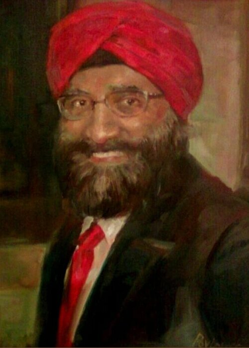 Commissioned Portrait. Greeting Card featuring the painting Mr. Singh by Marina Pavlovich