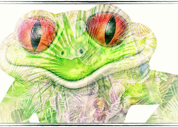 Frog Greeting Card featuring the mixed media Mr Ribbit by Pamela Williams