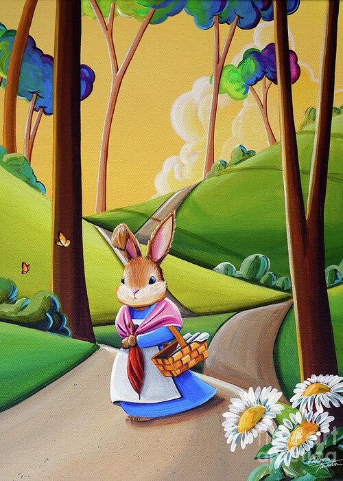 Peter Rabbit Greeting Card featuring the painting Mrs. Rabbit Heads Out by Cindy Thornton