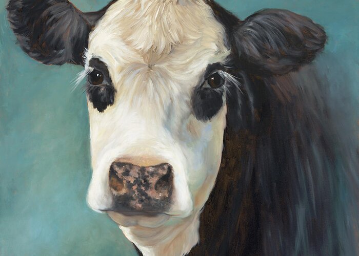 Black And White Cow Greeting Card featuring the painting Ms Opal by Cheri Wollenberg