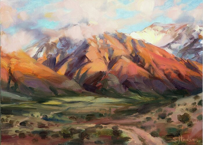 Mountains Clouds Greeting Card featuring the painting Mt Nebo Range by Steve Henderson
