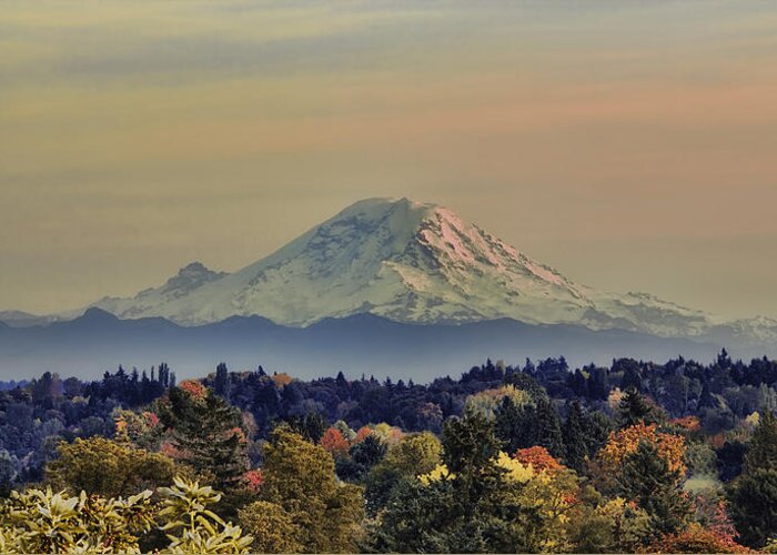 Panoramic Greeting Card featuring the photograph Mt Rainer Fall Color Rising by James Heckt