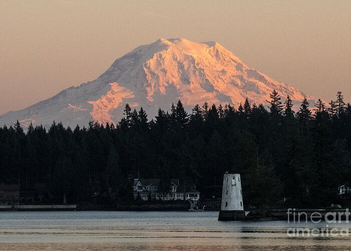  Greeting Card featuring the photograph Mt. Rainier Sunset Glow by Chuck Flewelling
