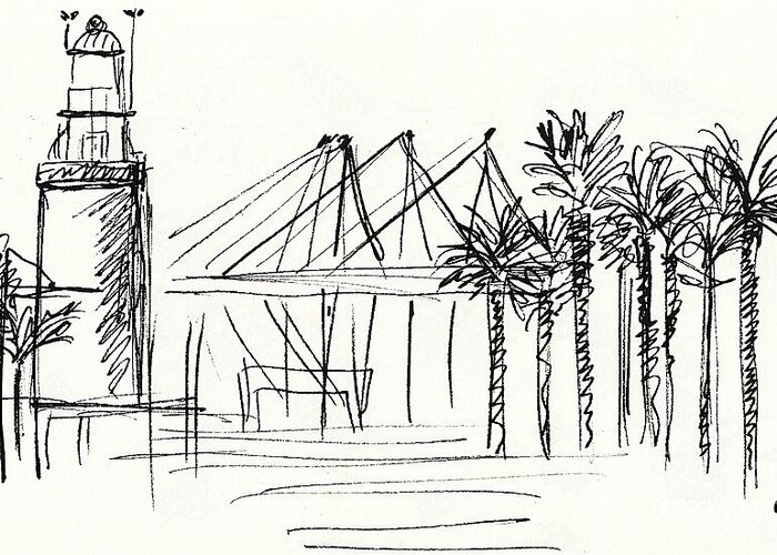 Drawing Greeting Card featuring the drawing Muelle Uno in Malaga by Chani Demuijlder