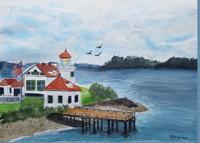 Lighthouse Greeting Card featuring the painting Mukilteo Lighthouse - Whidbey Island by M Carlen