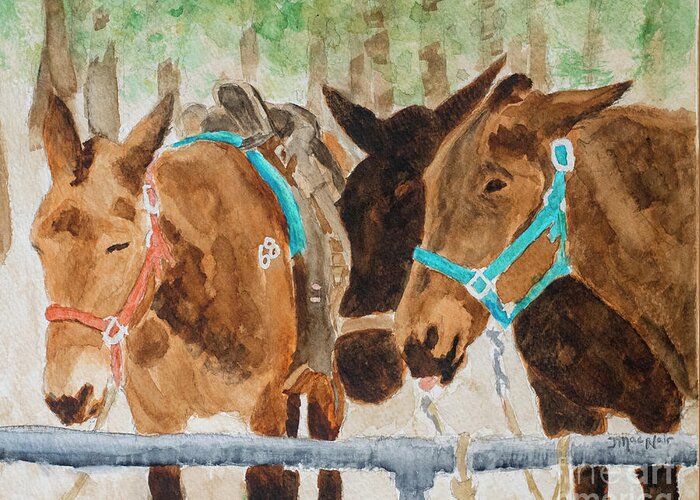 Mules Greeting Card featuring the painting Mules of Yosemite by Jackie MacNair