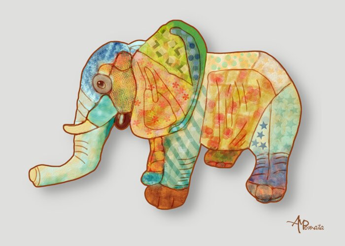 Elephant Greeting Card featuring the mixed media Multicolor Elephant by Angeles M Pomata