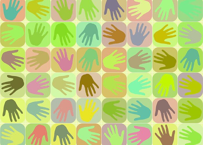 Pattern Greeting Card featuring the digital art Multicolored hands pattern by Gaspar Avila