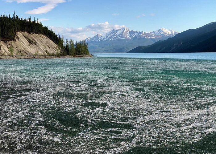 Muncho Lake Greeting Card featuring the photograph Muncho Lake and the Alaskan Highway by Joel Deutsch