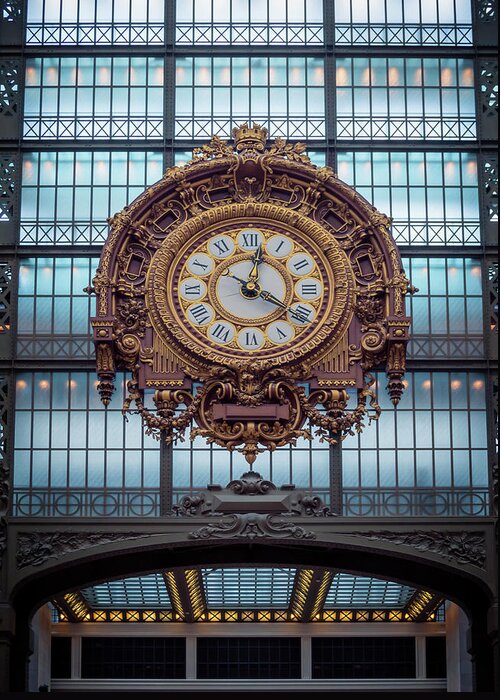 Musee Greeting Card featuring the photograph Musee d'Orsay Gold Clock by Joan Carroll