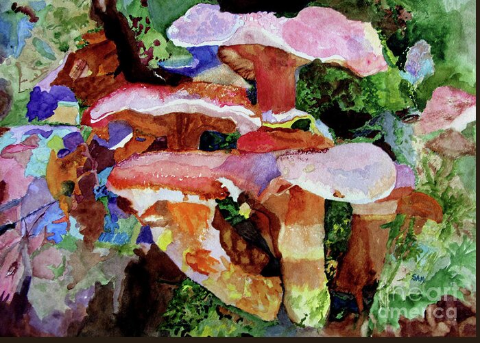Mushroom Greeting Card featuring the painting Mushroom Garden by Sandy McIntire