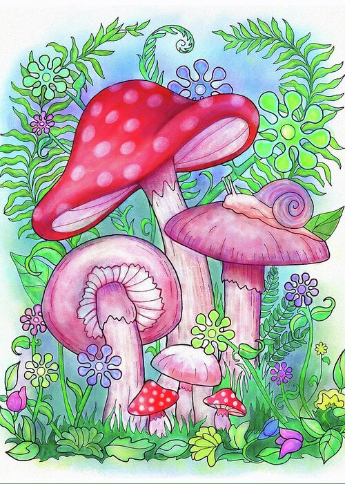 Mushrooms Greeting Card featuring the drawing Mushroom Wonderland by Jennifer Allison