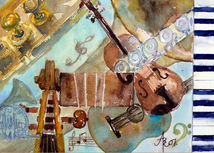 Music Greeting Card featuring the painting Music Shop by Anna Ruzsan