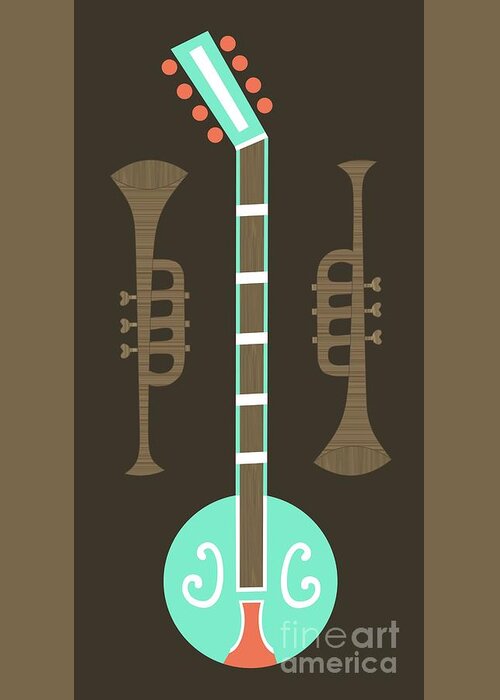 Mid Century Modern Greeting Card featuring the digital art Musical Instruments 4 by Donna Mibus