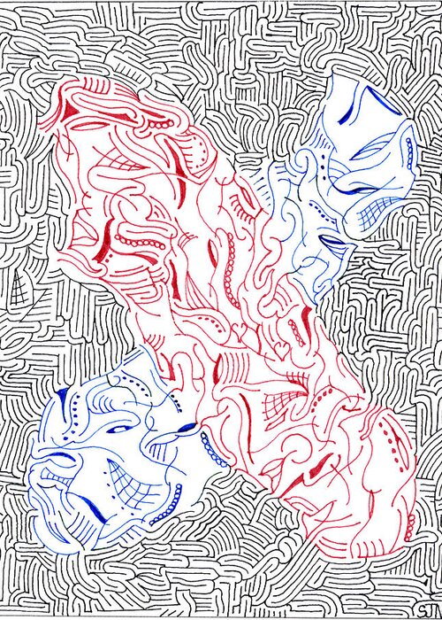 Mazes Greeting Card featuring the drawing Mutation by Steven Natanson