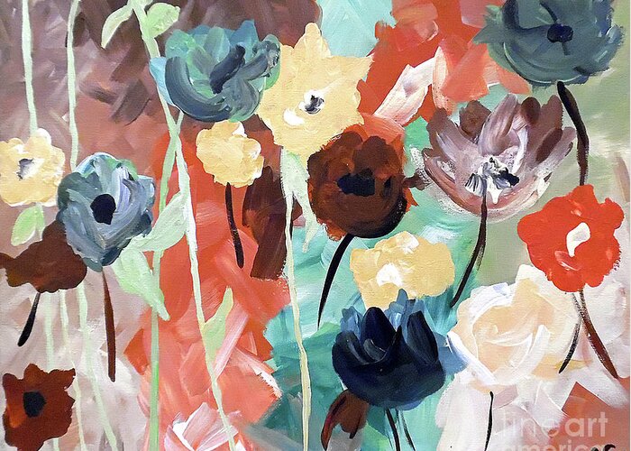 Floral Greeting Card featuring the painting Muted Floral Abstraction by Jilian Cramb - AMothersFineArt