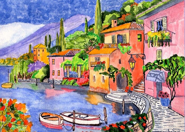 Italy Village Greeting Card featuring the painting My Dream Place by Connie Valasco