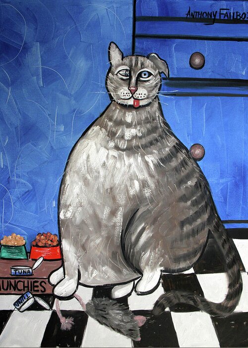  Abstract Greeting Card featuring the painting My Fat Cat On Medical Catnip by Anthony Falbo