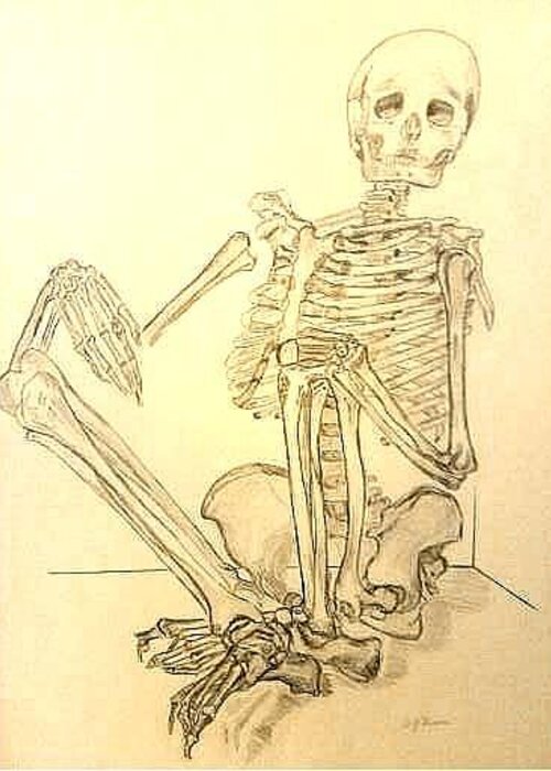 Skeleton Greeting Card featuring the painting My Friend Went on A Diet. by Vickie G Buccini