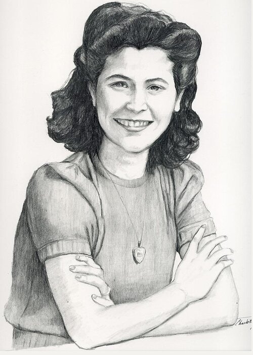 Lady Greeting Card featuring the drawing My Mom by Charlotte Yealey