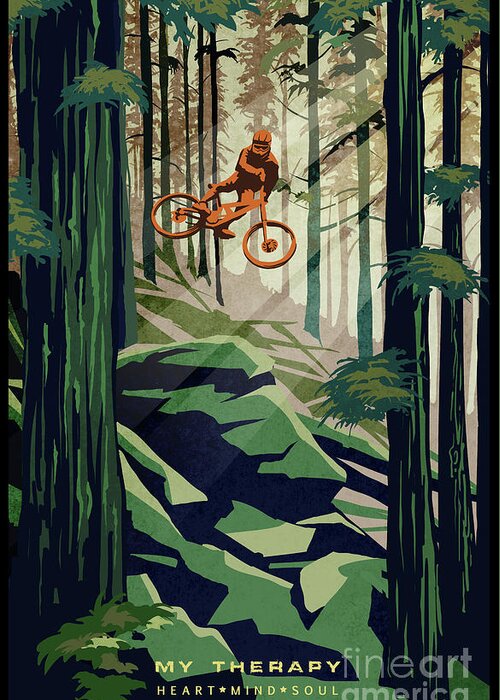 Mountain Bike Greeting Card featuring the painting My Therapy by Sassan Filsoof