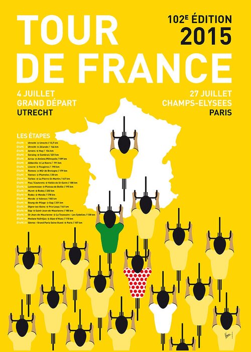 2015 Greeting Card featuring the digital art My Tour De France Minimal Poster Etapes 2015 by Chungkong Art
