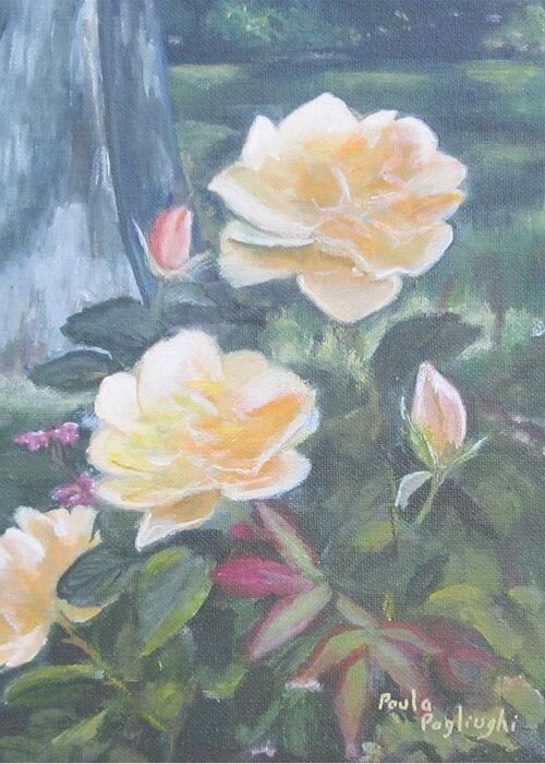Roses Greeting Card featuring the painting My Yellow Roses by Paula Pagliughi