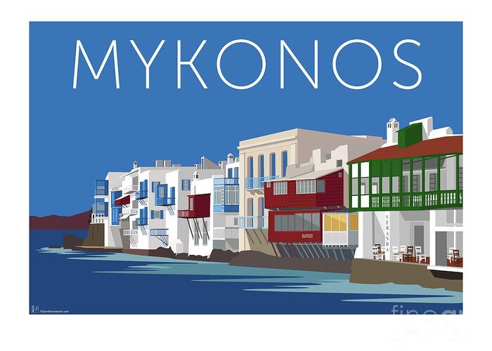 Mykonos Greeting Card featuring the digital art MYKONOS Little Venice - Blue by Sam Brennan