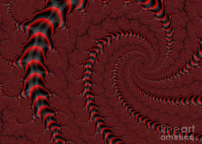Red Black Abstract Greeting Card featuring the digital art Myriapoda in black and red by John Edwards