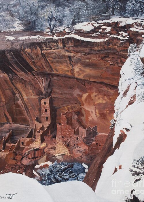 Colorado Greeting Card featuring the painting Mysterious city of the Anasazi - Mesa Verde by Barbara Barber