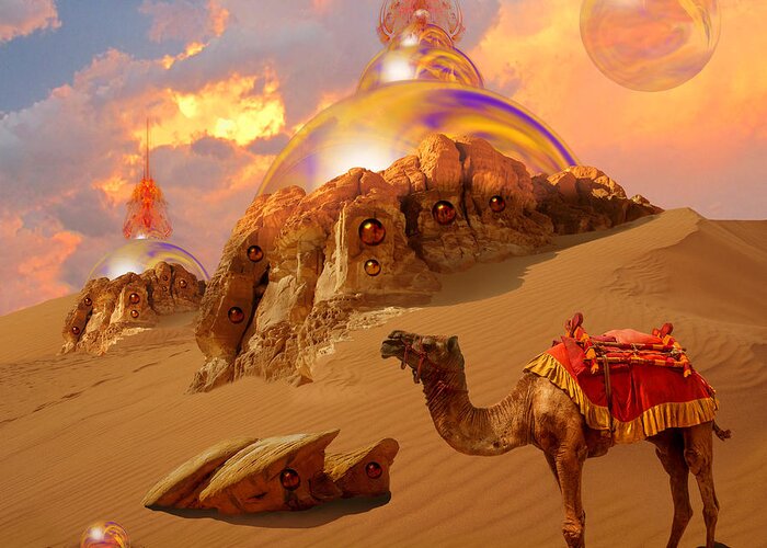 Sci-fi Greeting Card featuring the digital art Mystic desert by Alexa Szlavics