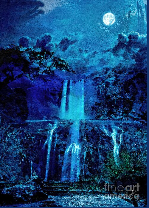 Mystic Falls Greeting Card featuring the painting Mystic Falls by Mo T